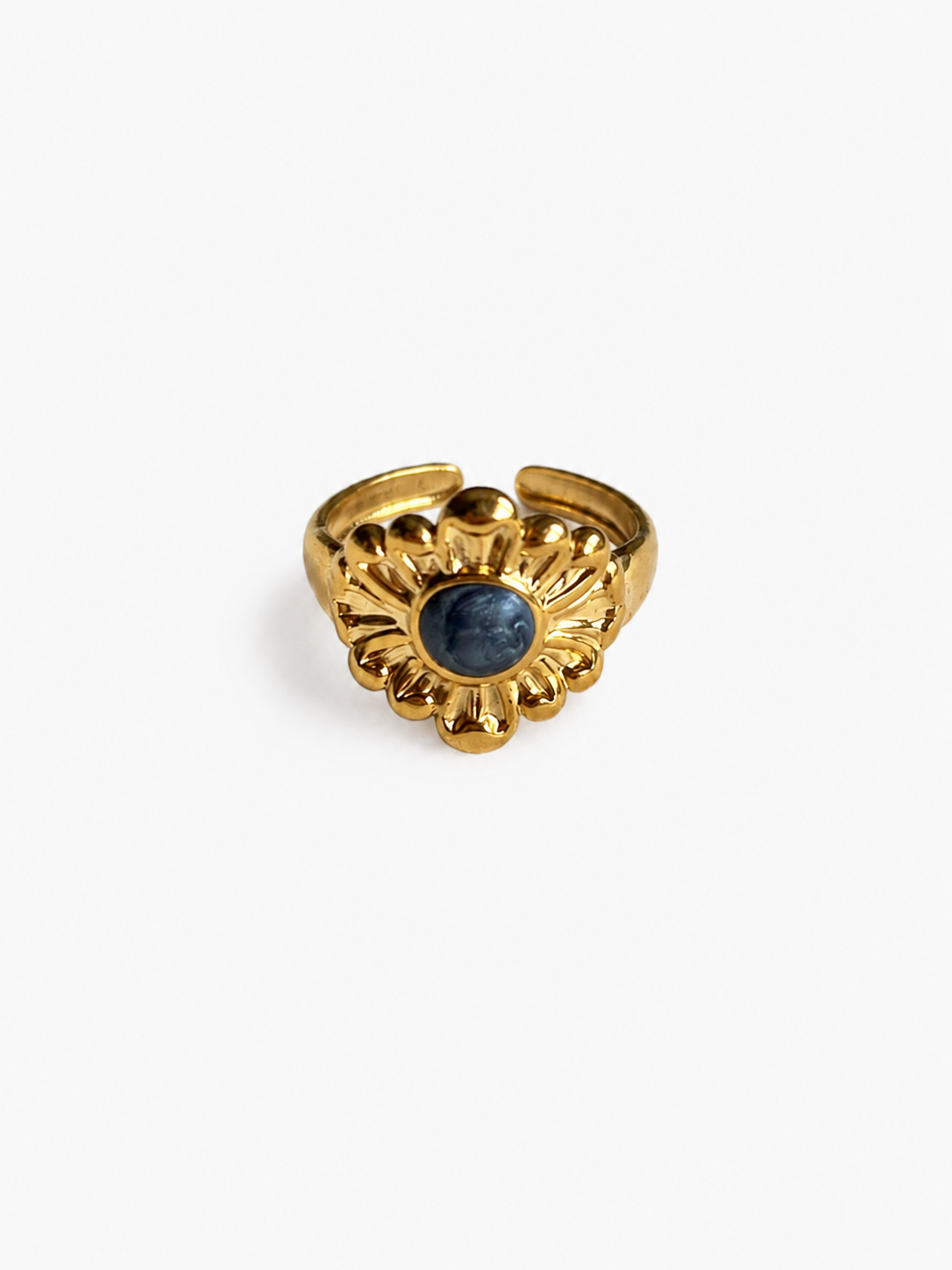 Black flower ring goudkleurig roestvrijstaal