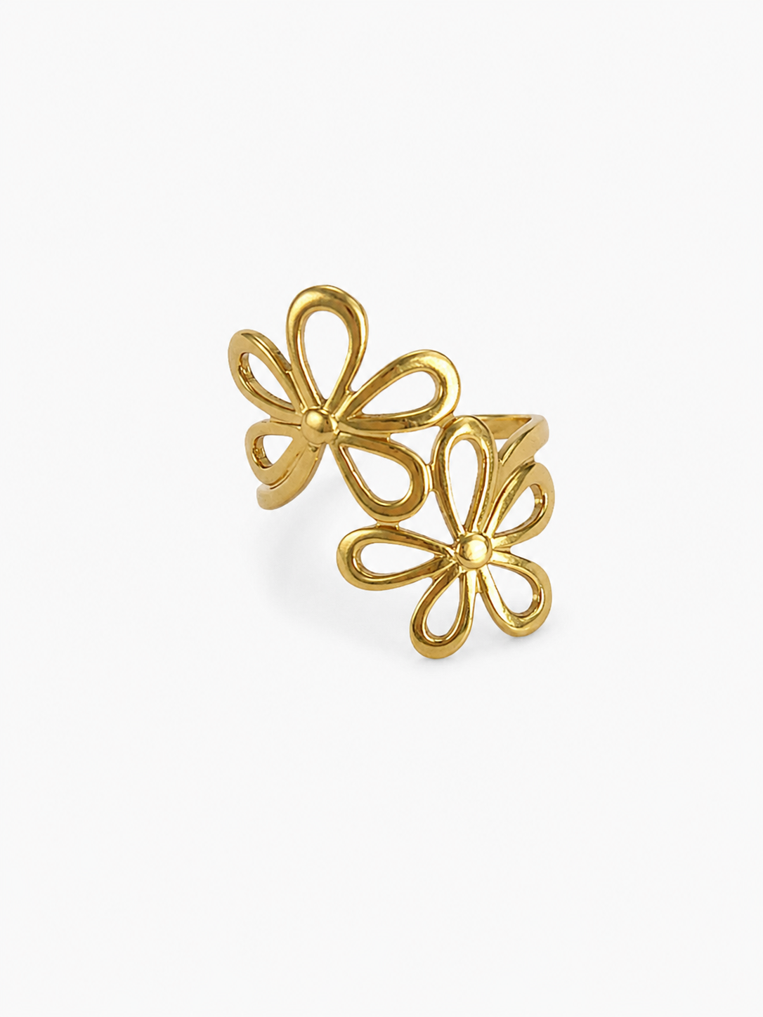 Dubbele holle bloemen ring rvs goudkleurig