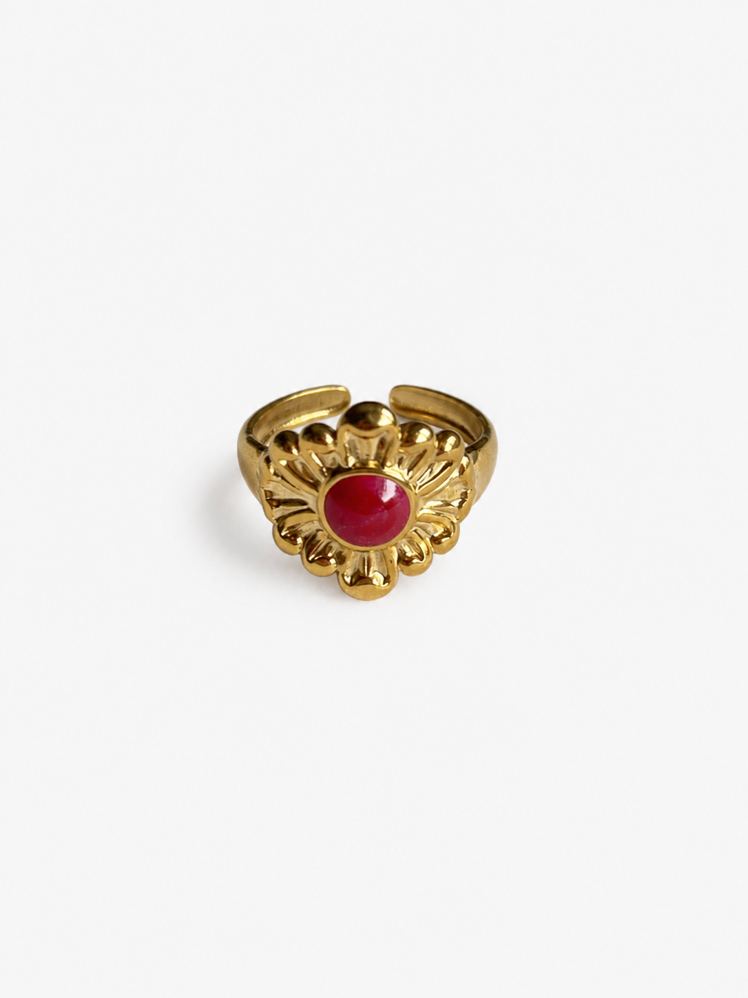 Red flower ring goudkleurig roestvrijstaal
