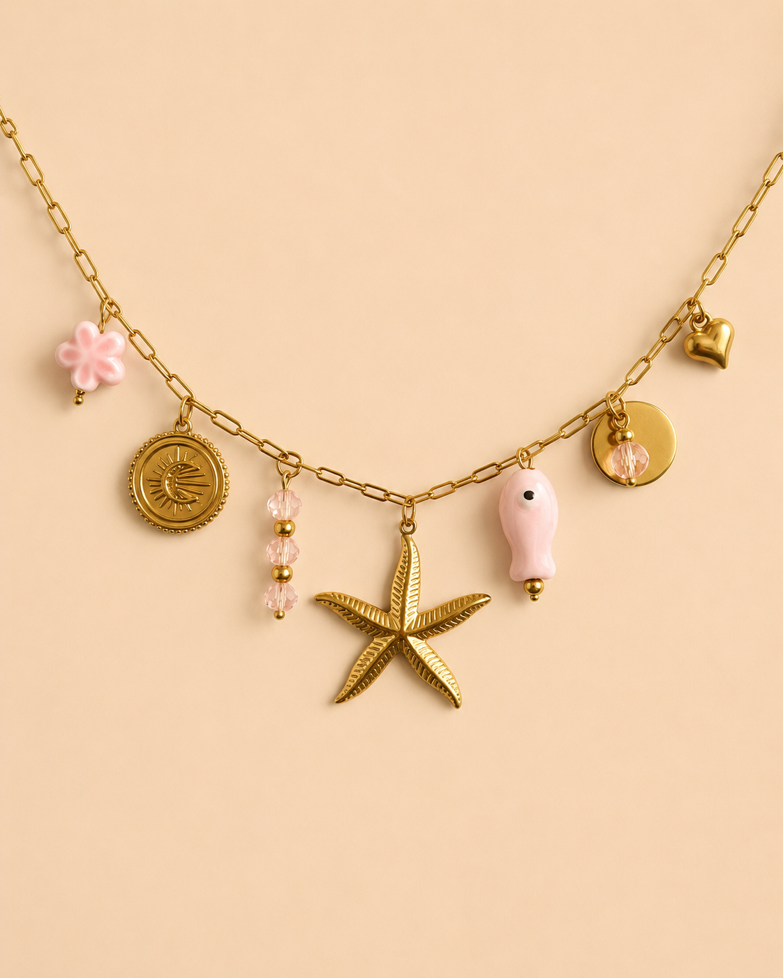 Golden beachy charm ketting