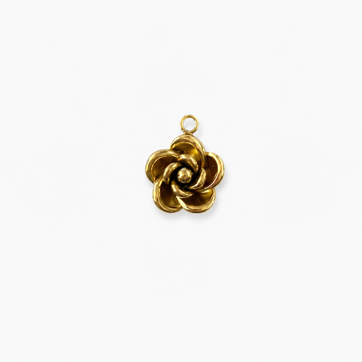 Gouden RVS bloem met details bedel voor het personaliseren van een ketting of armband.