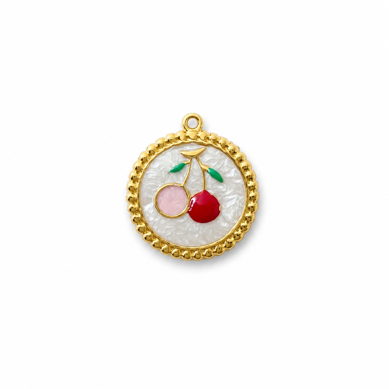 Gouden RVS kersen munt bedel voor het personaliseren van een ketting.