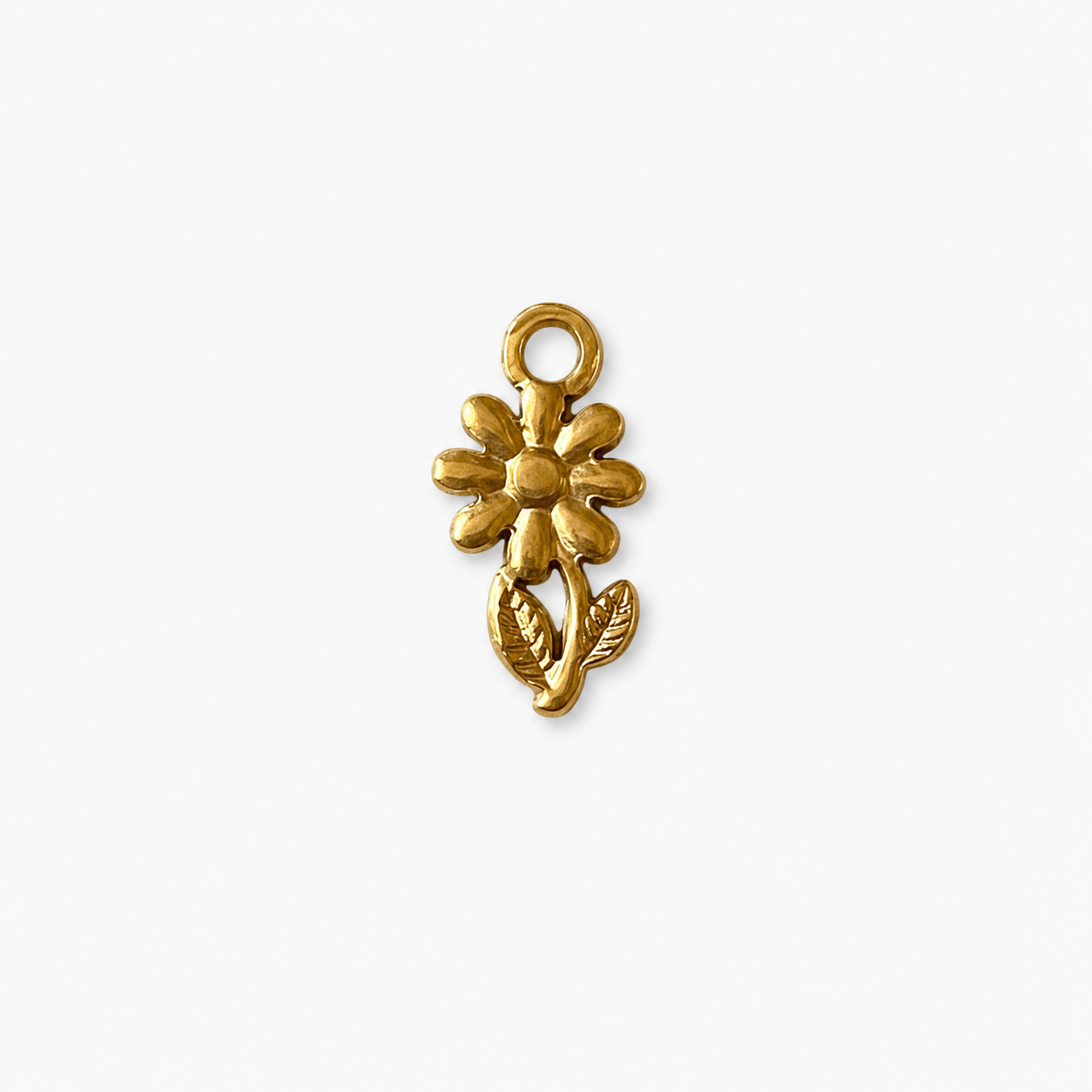 Gouden RVS madelief bloem bedel voor het personaliseren van een ketting of armband.