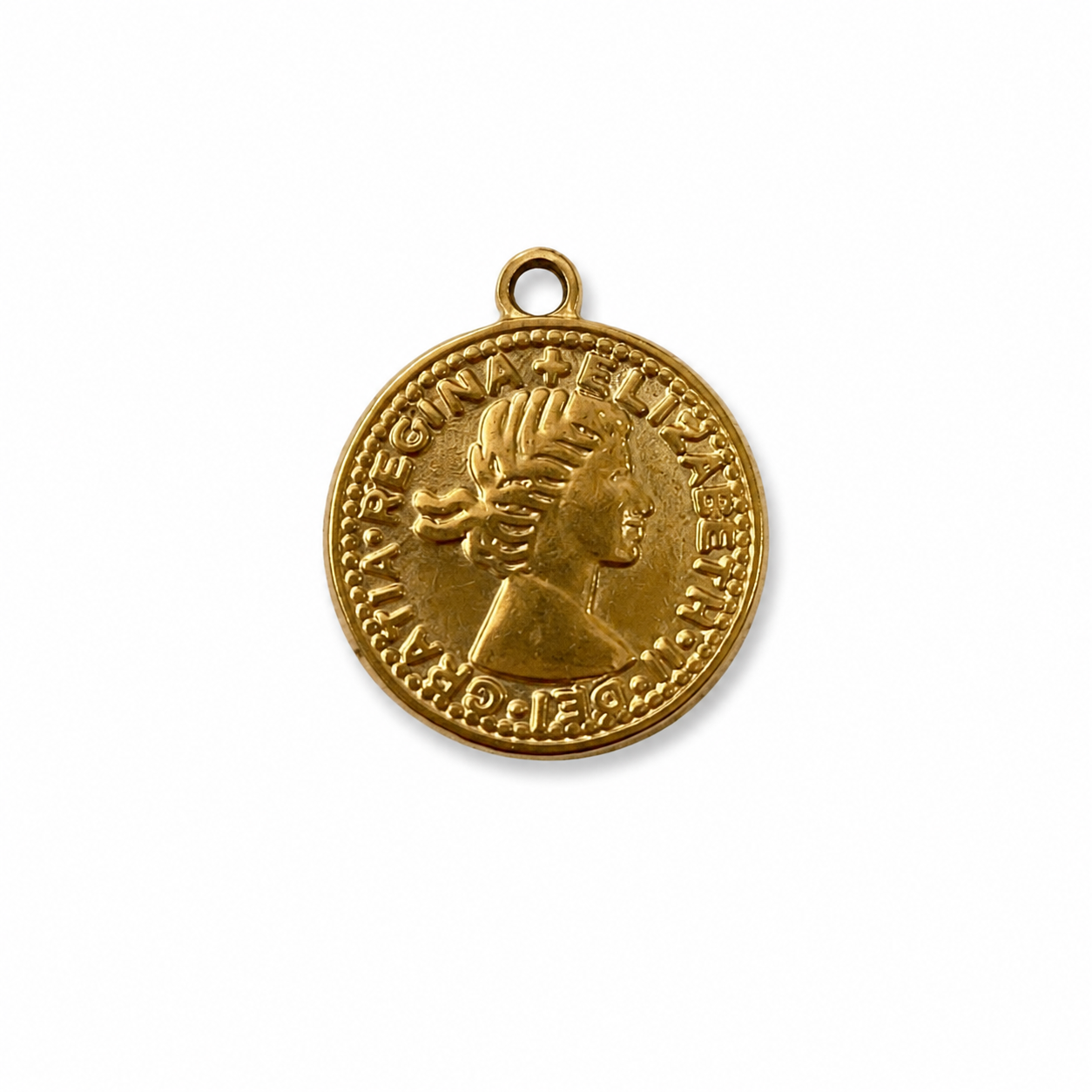Gouden RVS munt met hoofd kant bedel voor het personaliseren van een ketting of armband.