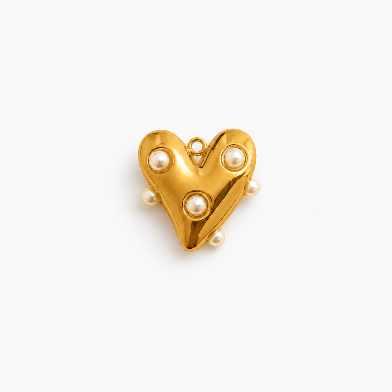 Gouden RVS parel hart bedel voor het personaliseren van een ketting.
