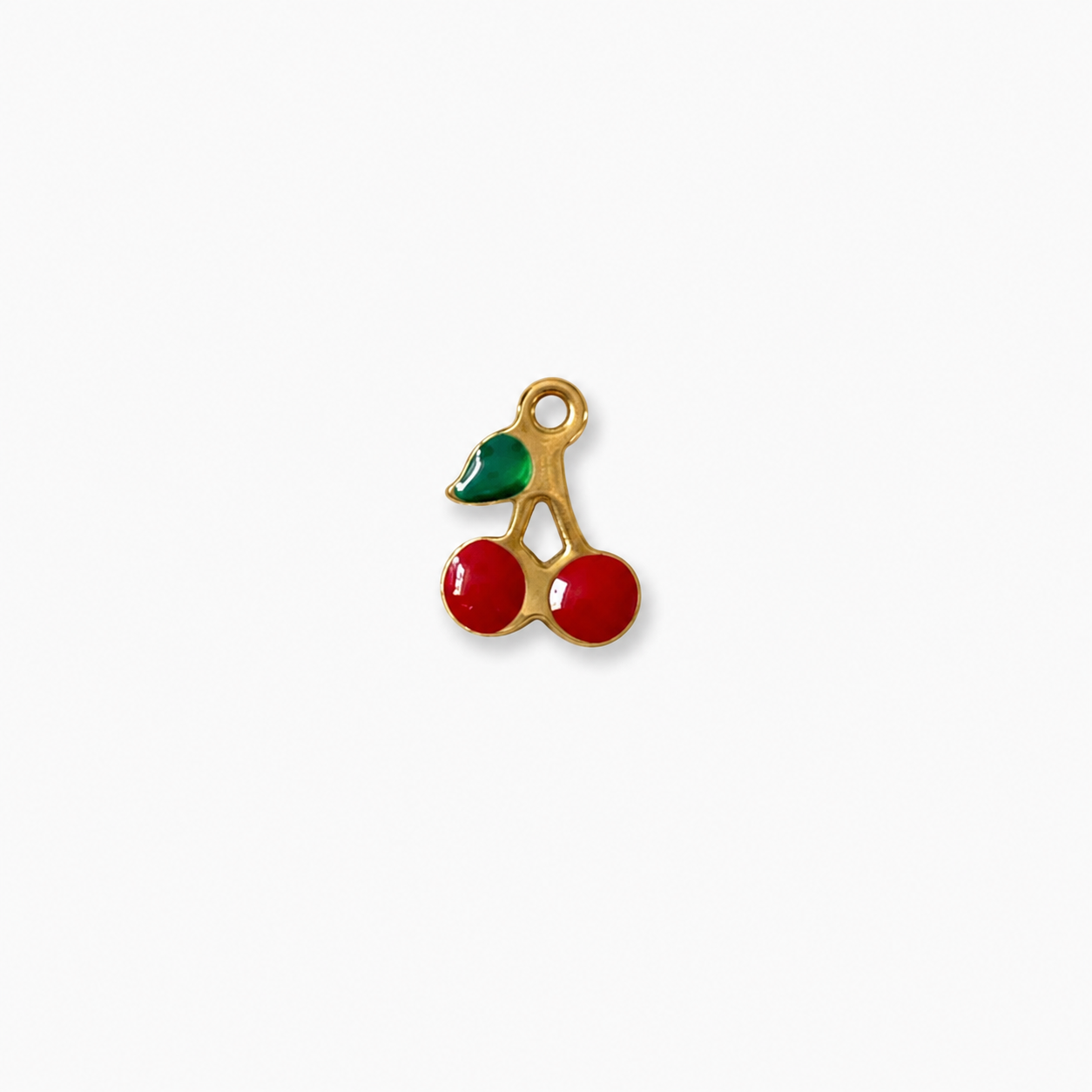 Gouden RVS rode kersen bedel voor het personaliseren van een ketting of armband.