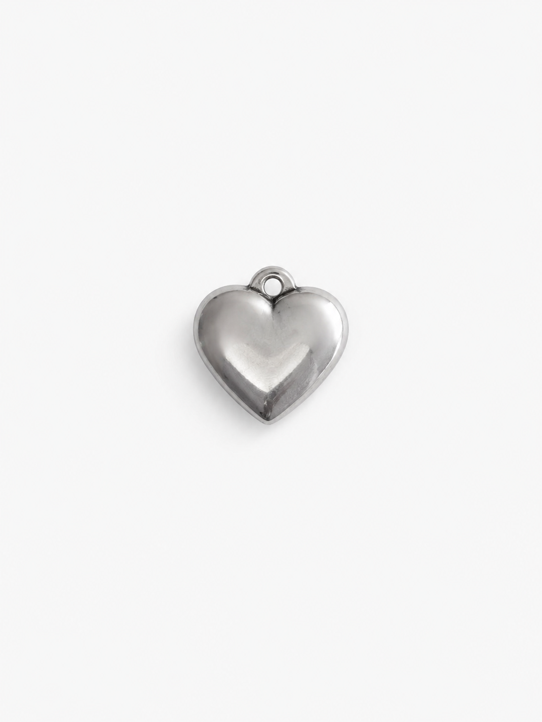 Zilveren RVS hart bedel en bevestigingsring, 14 x 14 mm